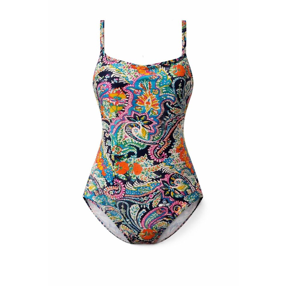 Lauren Ralph Lauren Paisley One Piece Swimsuit Size 12 Blue Pink Tummy Control